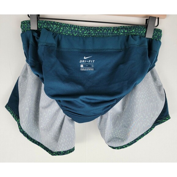 Nike Women's Sz S Dri FIT Modern Tempo Print Zip Pocket 3" Running Shorts Green - Picture 9 of 12